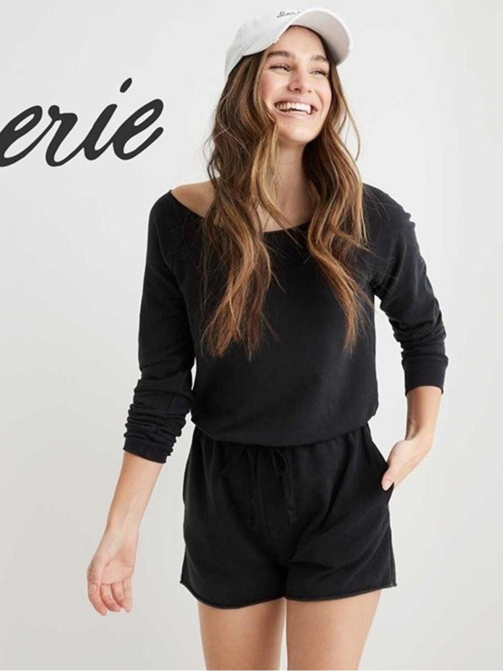 Black Off-Shoulder Sweatshirt Romper